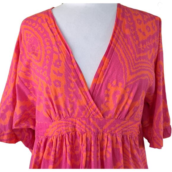 LA PLAGE Vintage Kaftan Maxi Dress Size Medium Pink Orange Resort Beachy Boho - Picture 5 of 10